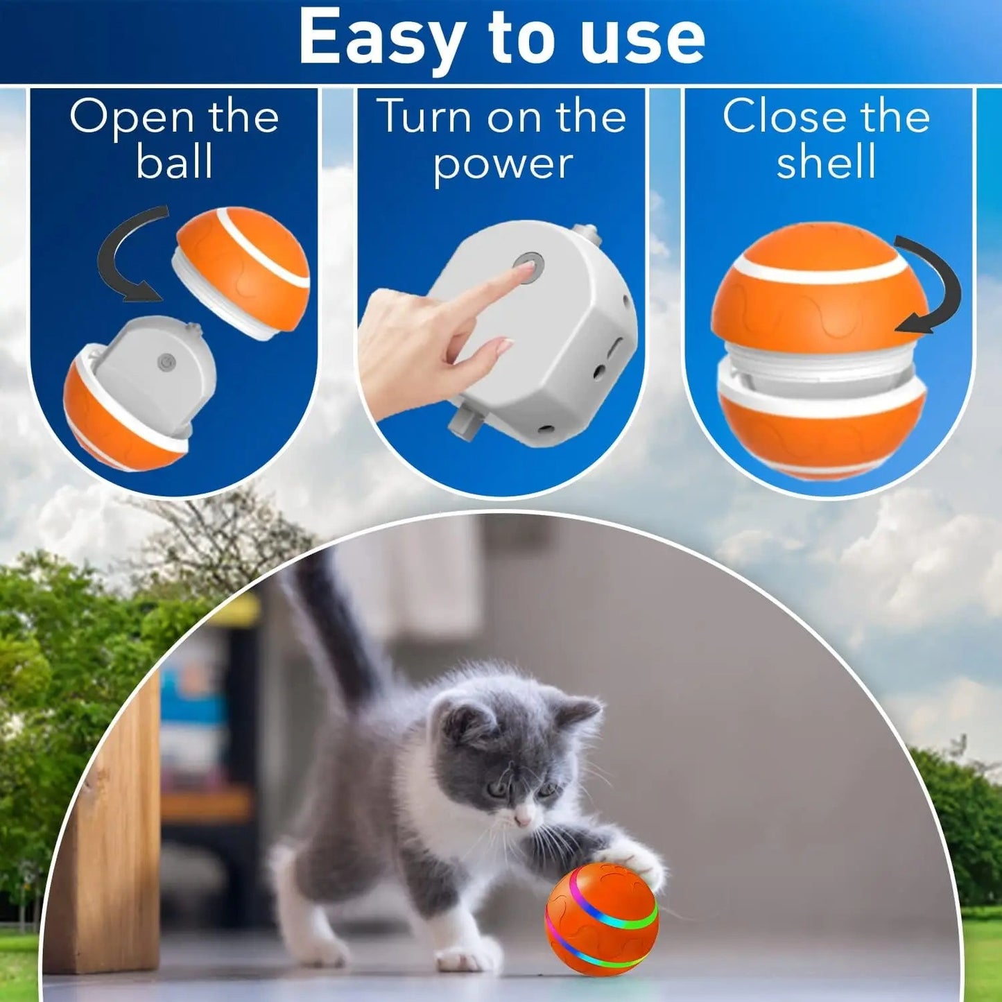 Best Interactive Cat Toys – Smart Automatic Wicked Ball with LED Lights & Motion Sensor